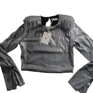 Milio Milano Blouse Womens Small Silver Sequin Long Sleeve Party Top Italy